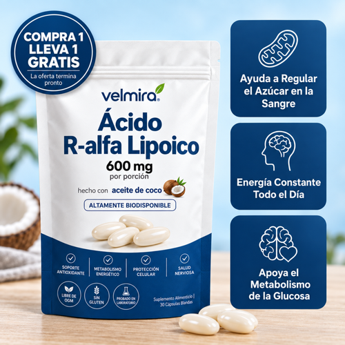 Ácido R-Alfa Lipoico — 600mg Cápsulas Blandas de R-Forma Pura