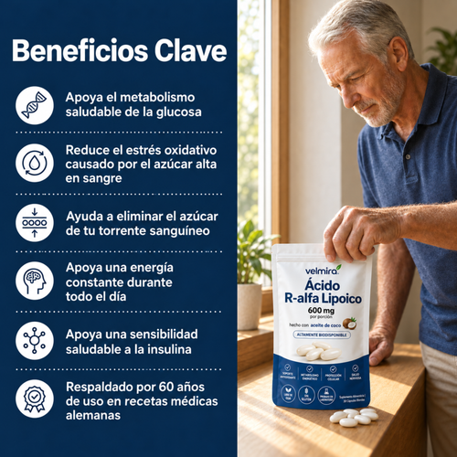 Ácido R-Alfa Lipoico — 600mg Cápsulas Blandas de R-Forma Pura