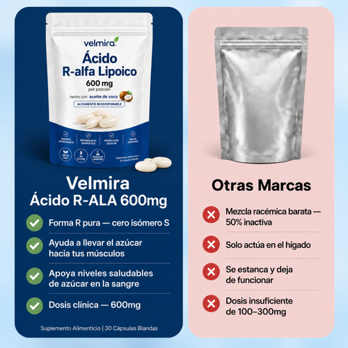 Ácido R-Alfa Lipoico — 600mg Cápsulas Blandas de R-Forma Pura
