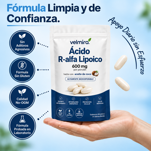 Ácido R-Alfa Lipoico — 600mg Cápsulas Blandas de R-Forma Pura