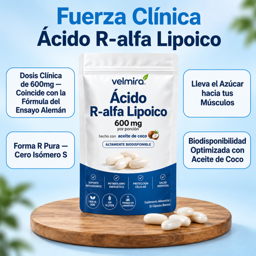 Ácido R-Alfa Lipoico — 600mg Cápsulas Blandas de R-Forma Pura